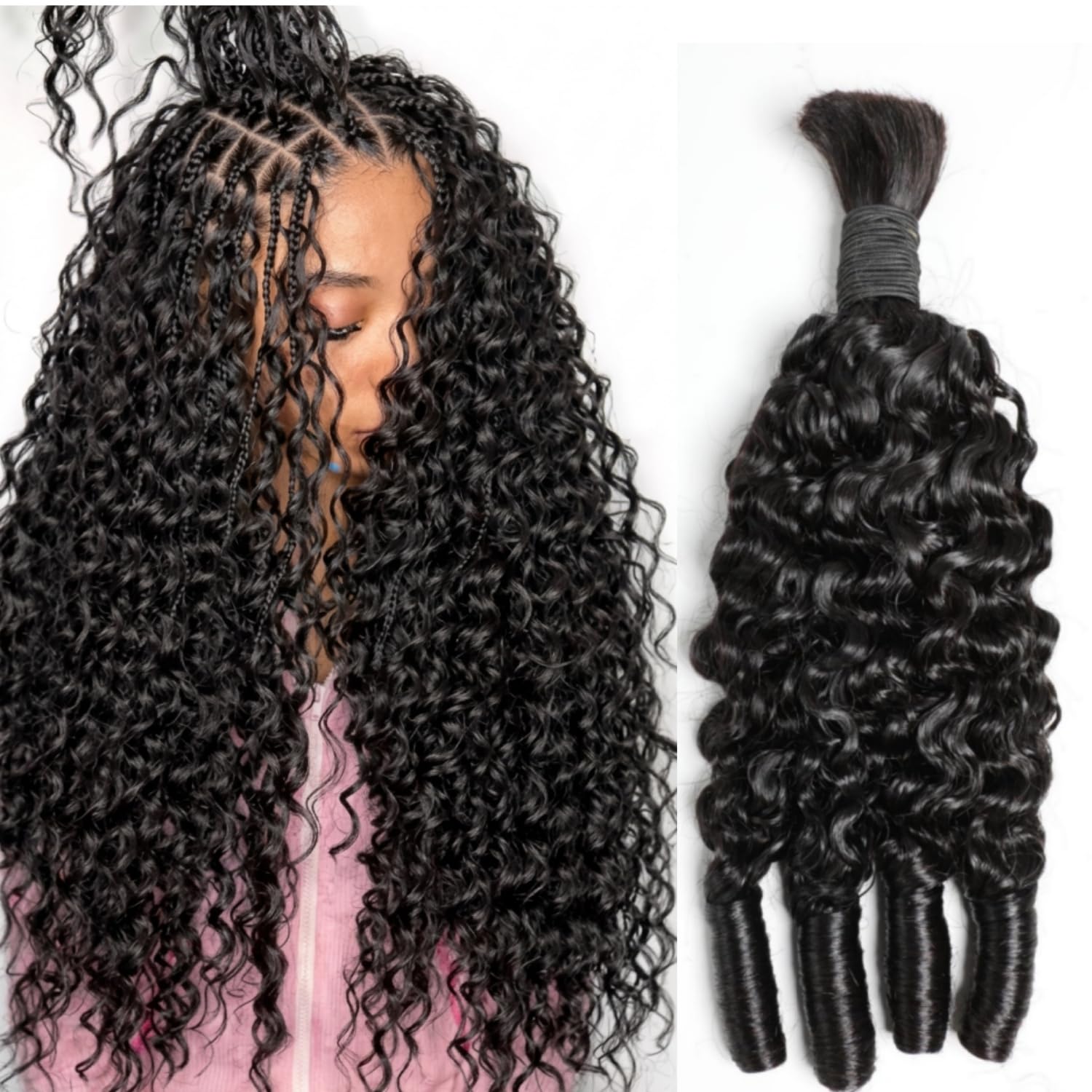 Water Wave Bulk Human Hair For Braiding - 보헤미안 브레이드용 인모, 버마식 곱슬머리 묶음,