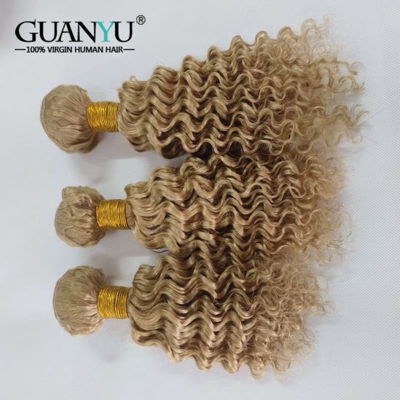 Deep Wave 3 Bundles With Closure - 허니 블론드 딥 웨이브 옴브레 컬러