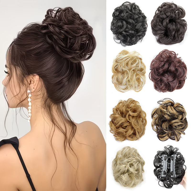 Claw Clip Messy Bun Hair Piece - 합성 메시 번 숏 컬리 클로