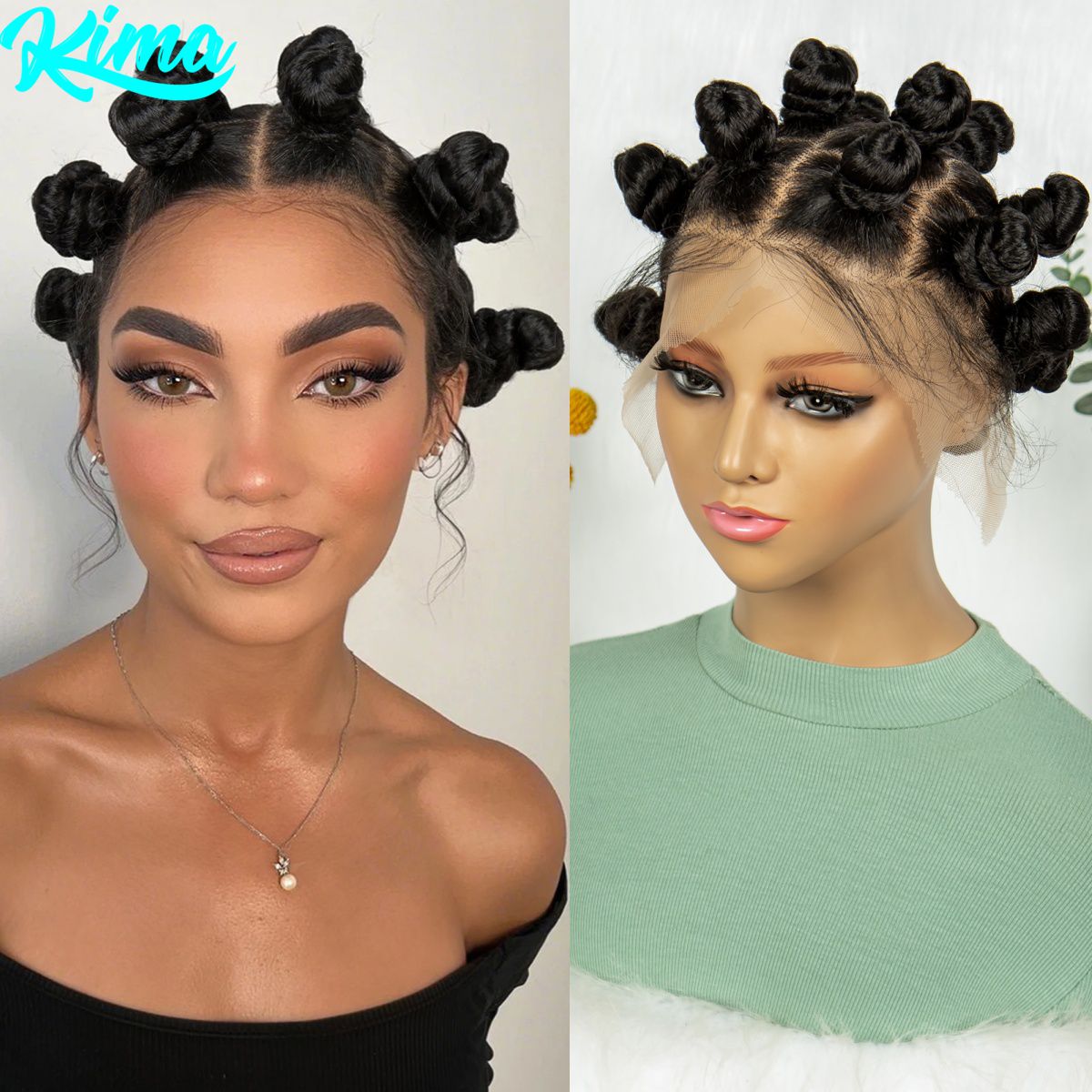 Synthetic Braided Wigs For Black Women - 전체 레이스 수제 Bantu 땋은 가발