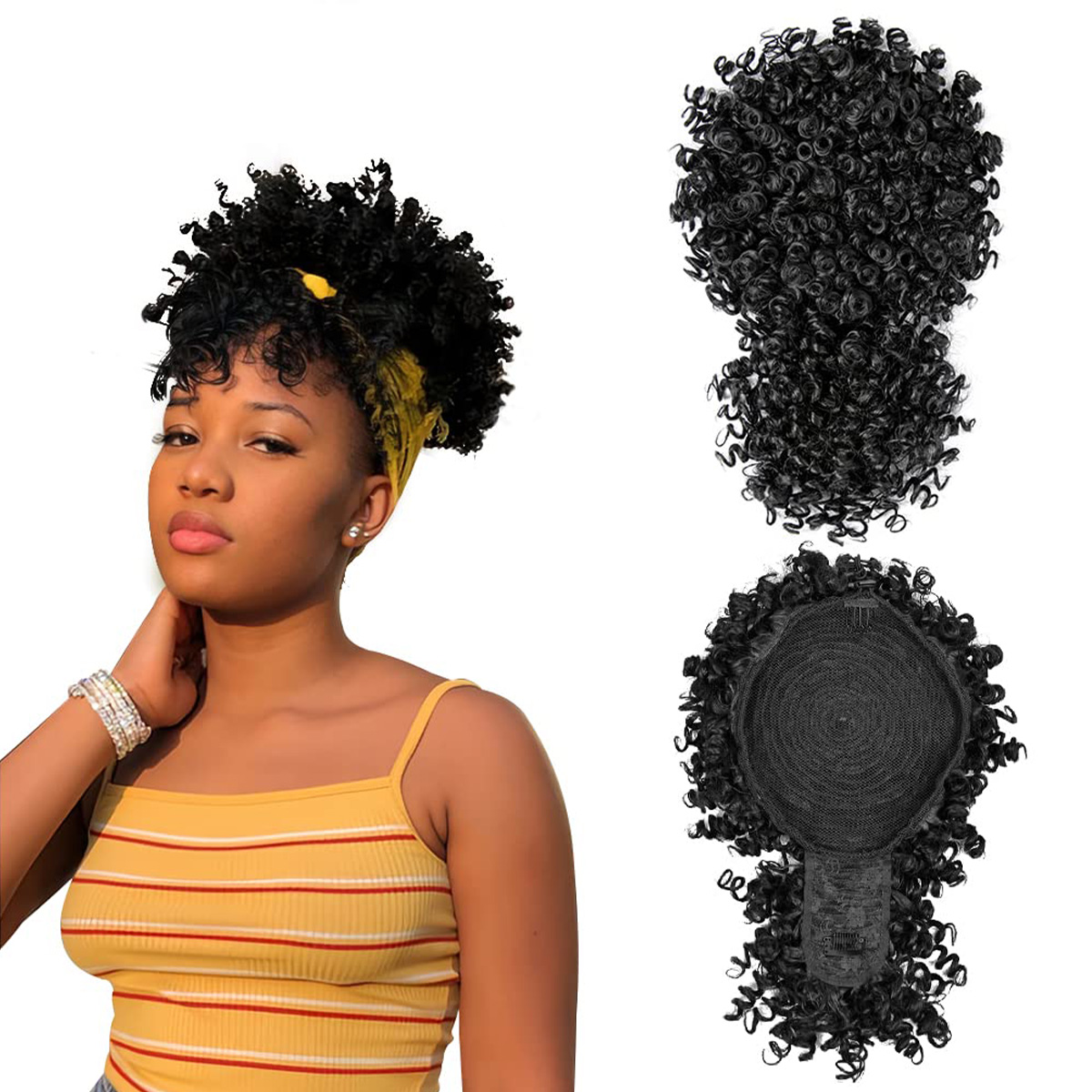 Drawstring Afro Curly Puff Ponytail - 흑인 여성용 아프로 퍼프 합성 드로스트링