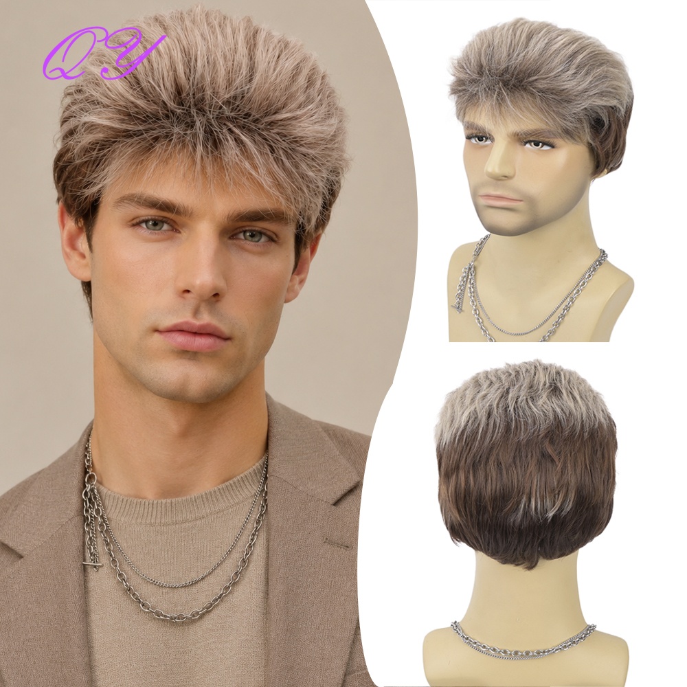Synthetic Wigs - 합성 짧은 갈색 아마색 남성용 레이어드