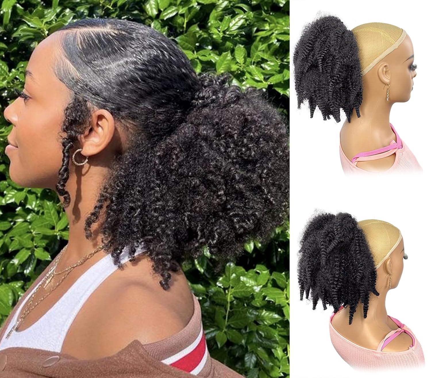 Drawstring Afro Curly Puff Ponytail - 12인치 숏 말리 헤어 드로스트링 포니테일