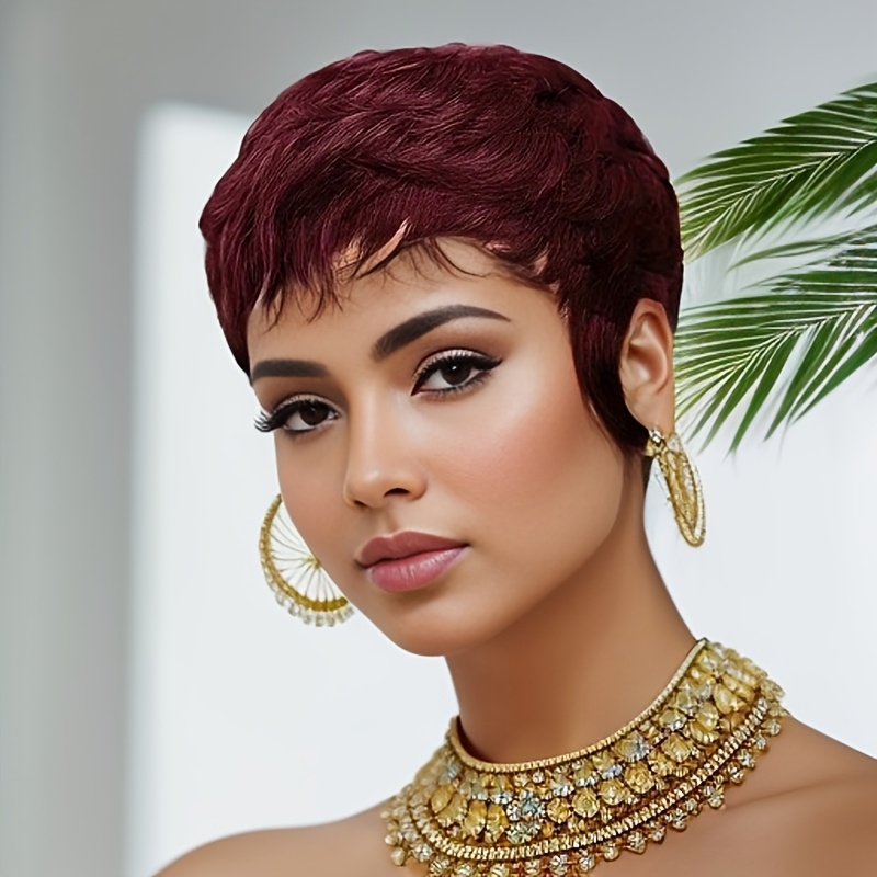 Short Pixie Cut Wig Human Hair Cheap - 흑인 여성용 레드 가발 인모 숏