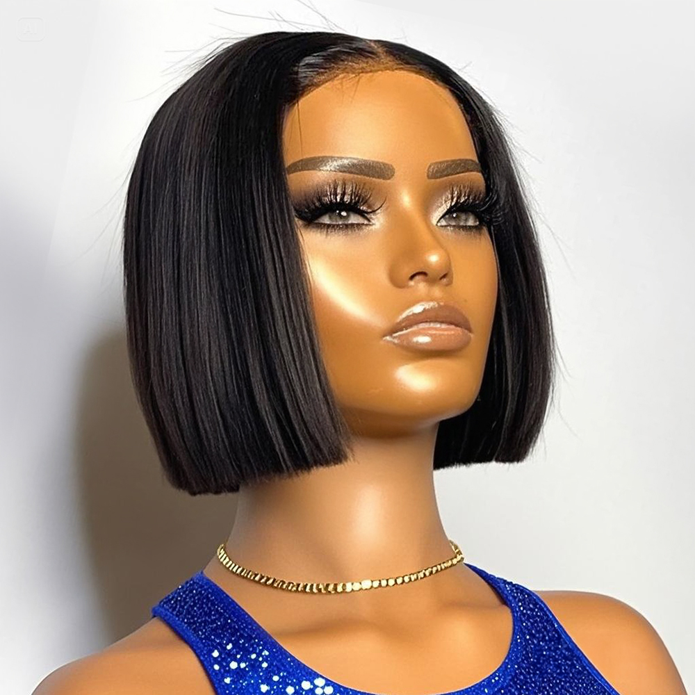Glueless Wear And Go Human Hair Wig - 250% 밀도의 스트레이트 숏밥 가발 13x4