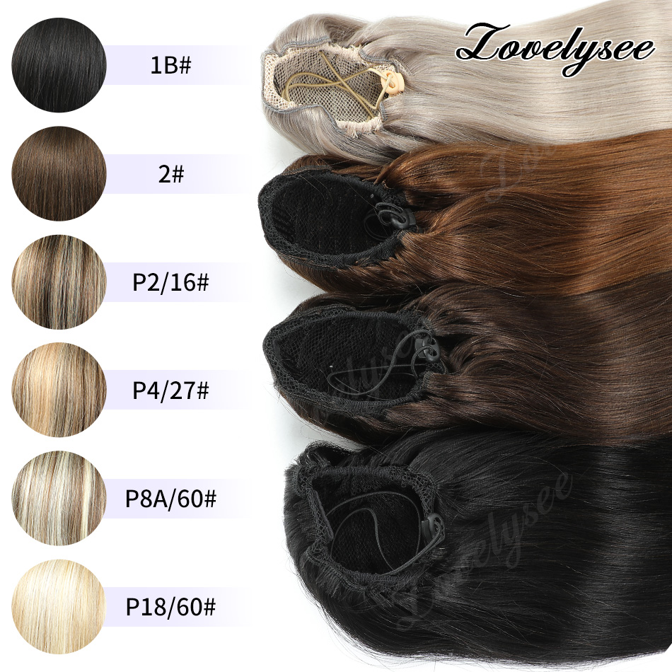 Seamless Clip In Hair Extensions Human Hair - 14-18인치 짧은 드로스트링 포니테일 100% 인모