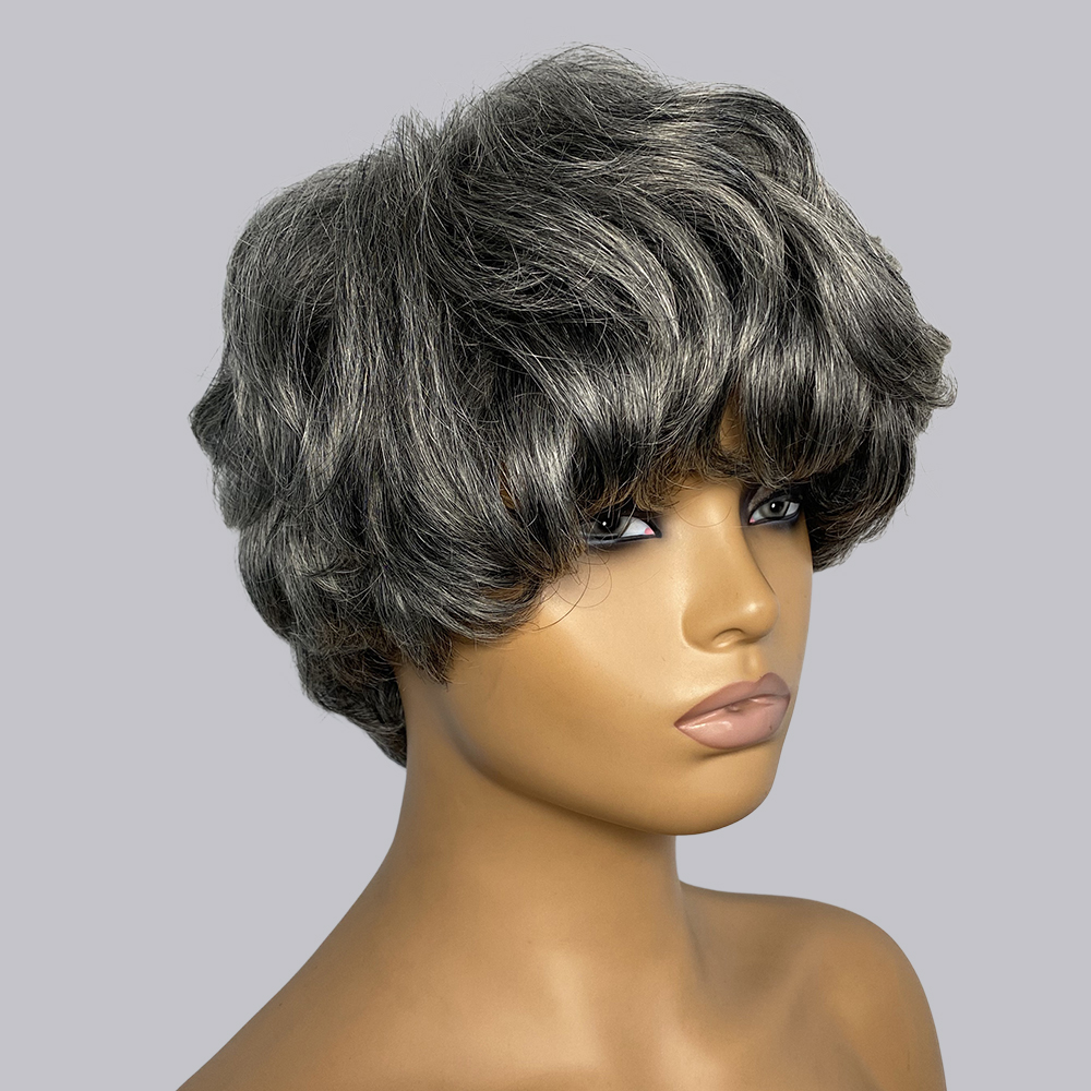 Short Pixie Cut Wig Human Hair Cheap - 픽시컷 인모 가발 회색 # 280