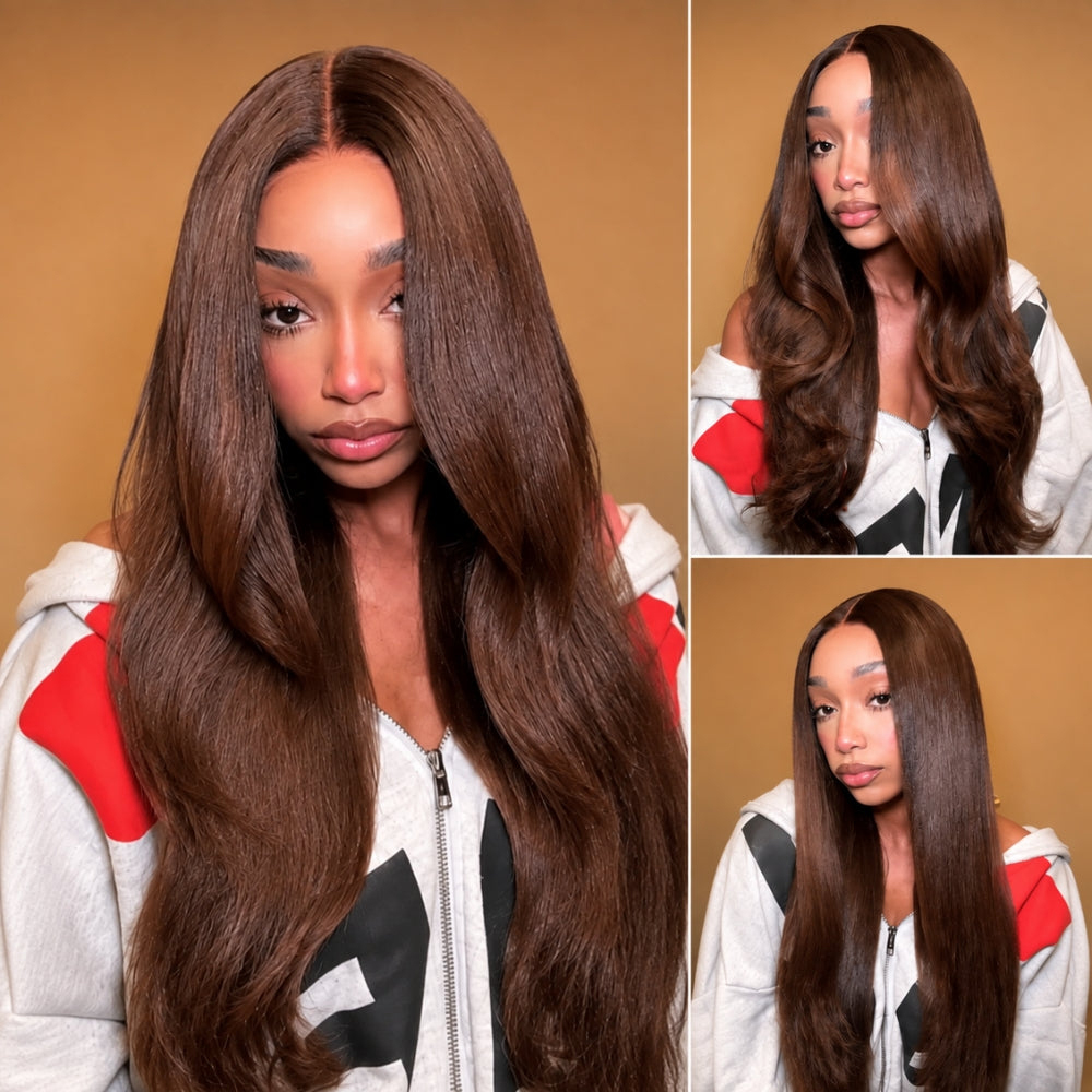 Hd Lace Frontal Wig Human Hair Pre Plucked - 30 40 46인치 본 스트레이트 초콜릿