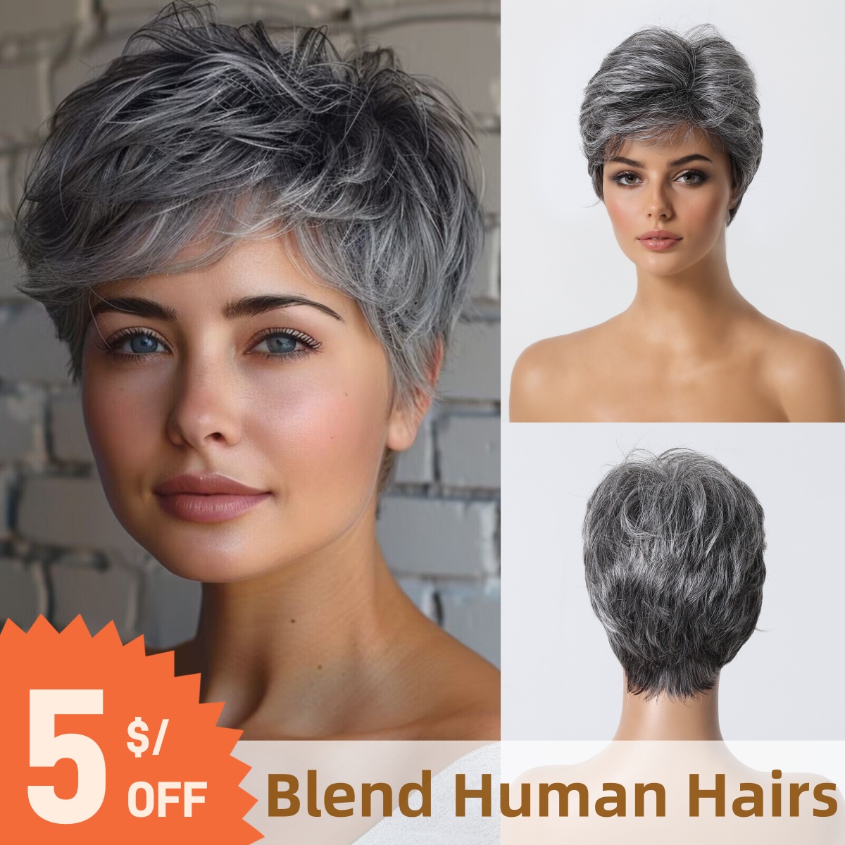 Short Pixie Cut Wig Human Hair Cheap - 짧은 픽시 컷 그레이 인간의 머리