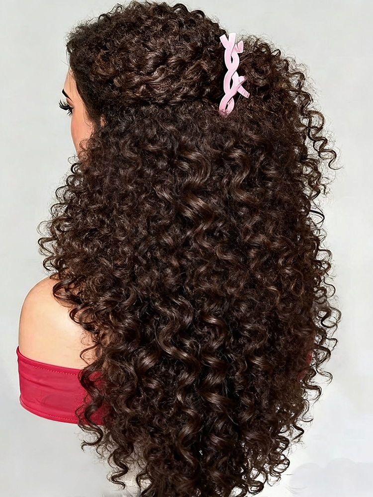 Hd Lace Frontal Wig Human Hair Pre Plucked - 40-42인치 초콜릿 브라운 워터 컬리 13x4