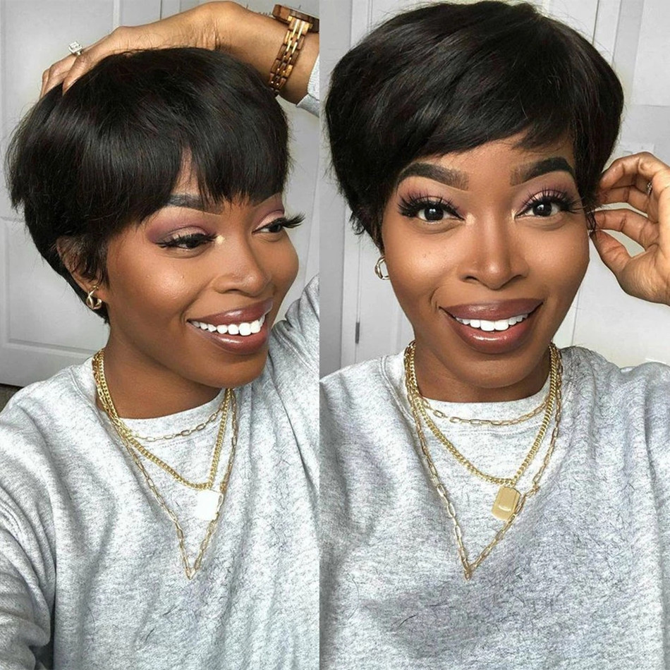 짧은 인모 가발 픽시컷 스트레이트 브라질리언 가발 (흑 - Short Pixie Cut Wig Human Hair Cheap 리뷰 및 가격