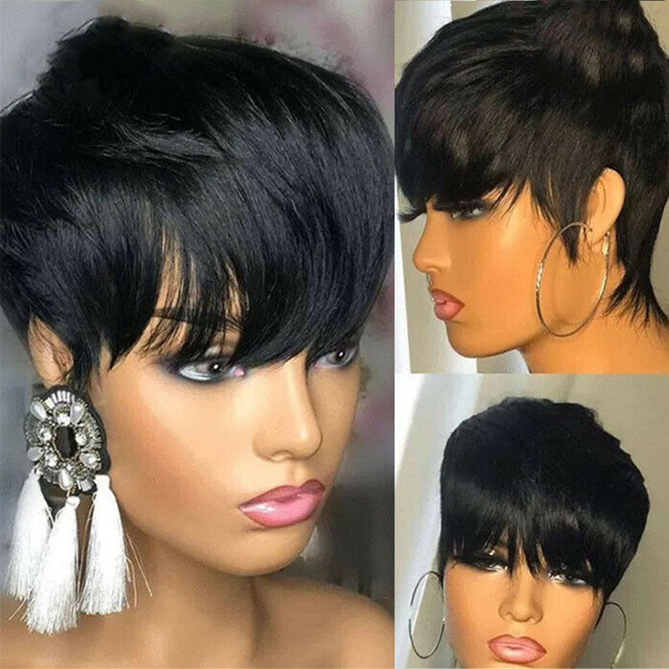 짧은 인모 가발 픽시컷 스트레이트 브라질리언 가발 (흑 - Short Pixie Cut Wig Human Hair Cheap 리뷰 및 가격