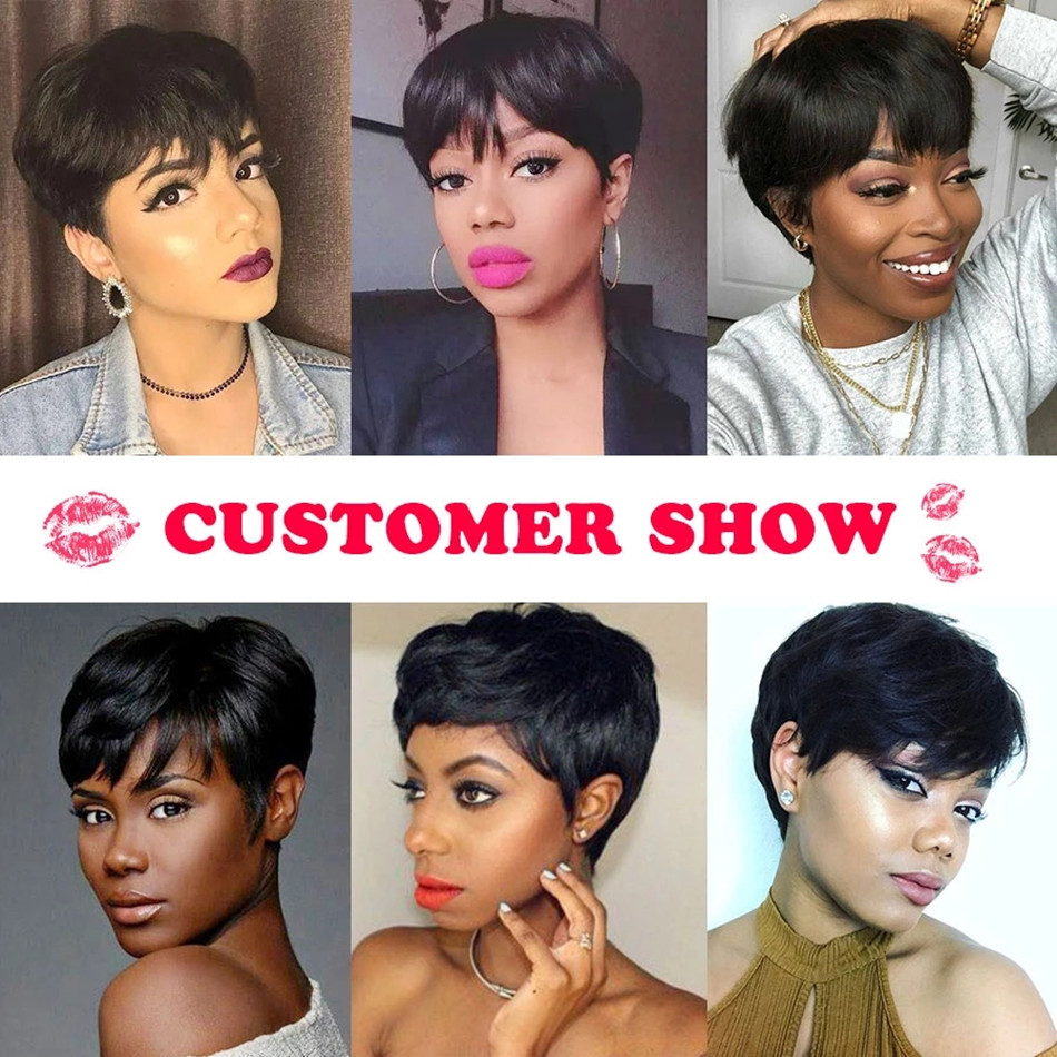 짧은 인모 가발 픽시컷 스트레이트 브라질리언 가발 (흑 - Short Pixie Cut Wig Human Hair Cheap 리뷰 및 가격