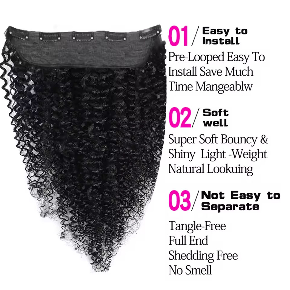 1피스 클립형 원피스 헤어 익스텐션, 자연스러운 곱슬  - Seamless Clip In Hair Extensions Human Hair 리뷰 및 가격