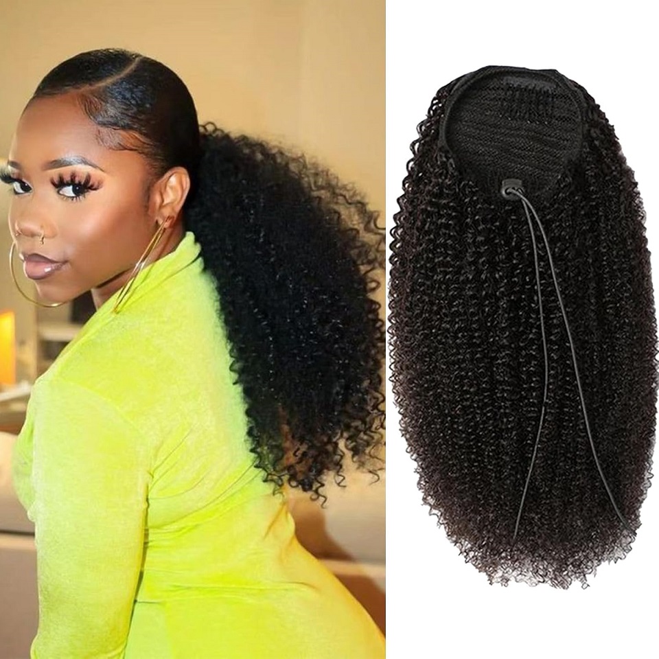 24~26인치 길이의 아프로 곱슬머리 드로스트링 포니테 - Seamless Clip In Hair Extensions Human Hair 리뷰 및 가격