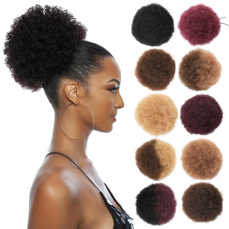 100% 인모 8인치 짧은 아프로 곱슬머리 아프로 번  - Drawstring Afro Curly Puff Ponytail 리뷰 및 가격