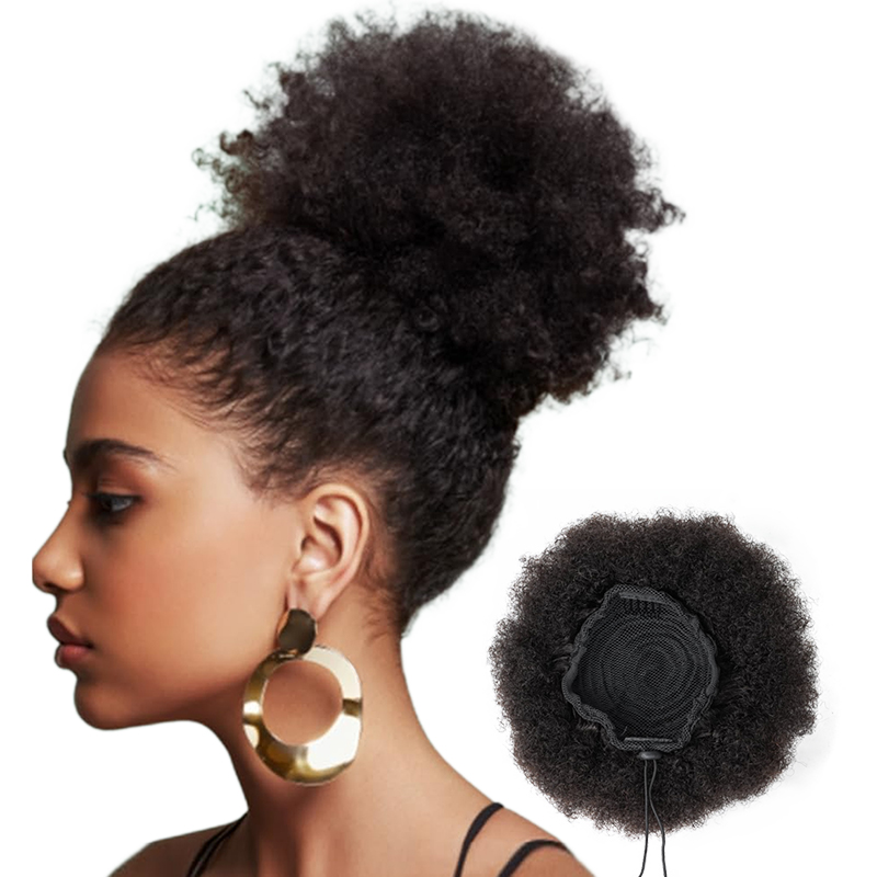 100% 인모 8인치 짧은 아프로 곱슬머리 아프로 번  - Drawstring Afro Curly Puff Ponytail 리뷰 및 가격