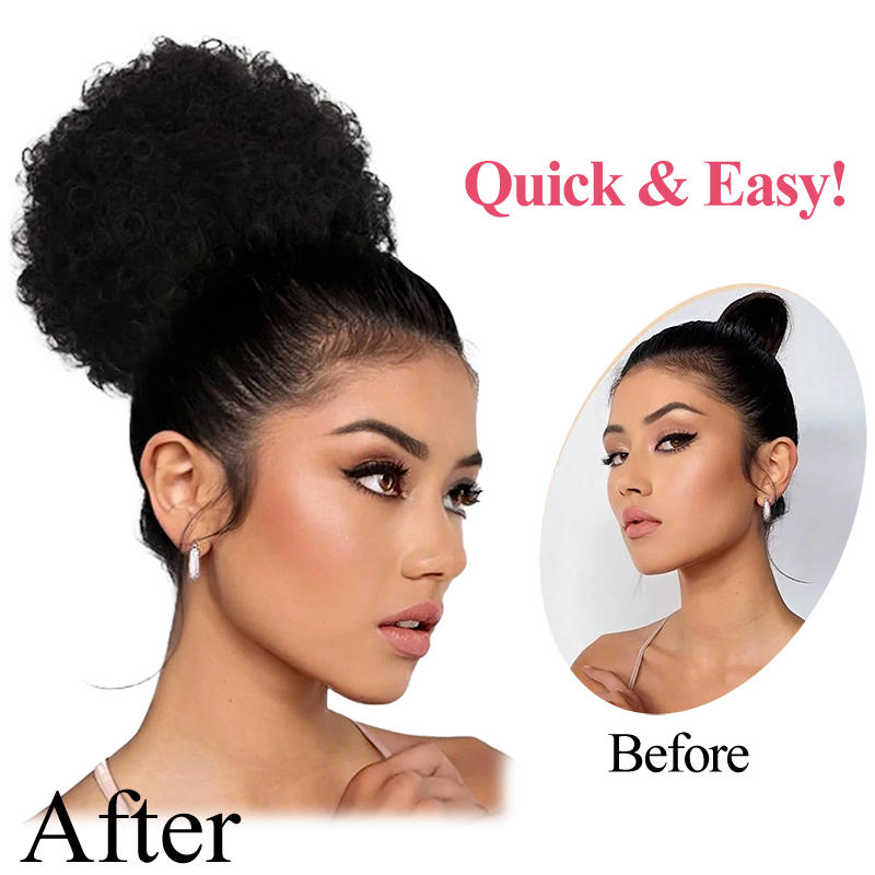 100% 인모 8인치 짧은 아프로 곱슬머리 아프로 번  - Drawstring Afro Curly Puff Ponytail 리뷰 및 가격