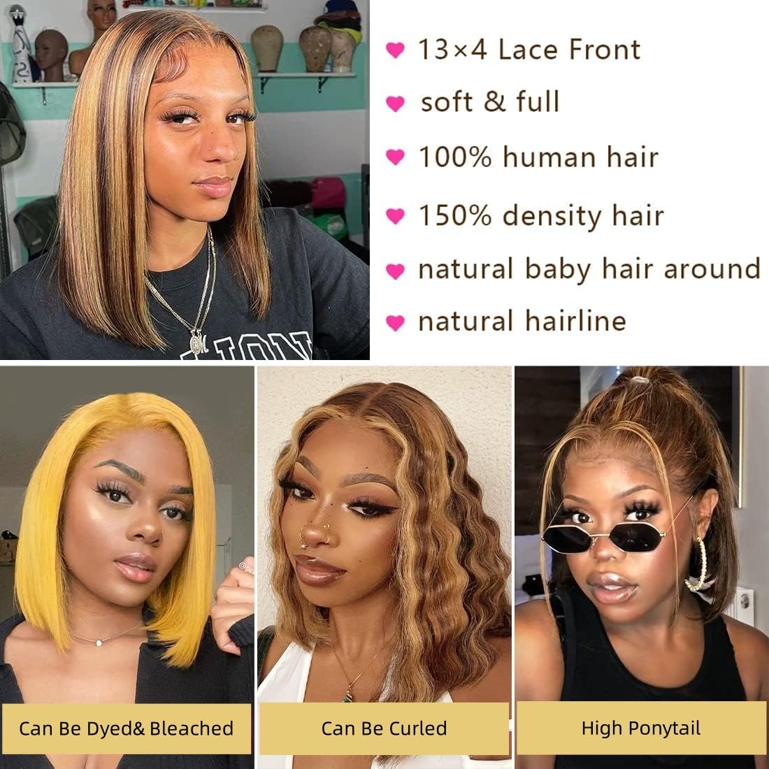 밥 가발 인모 13x4 HD 레이스 프론탈 숏 스트레이 - Pre Parted 13X4 Lace Front Bob Wig 리뷰 및 가격