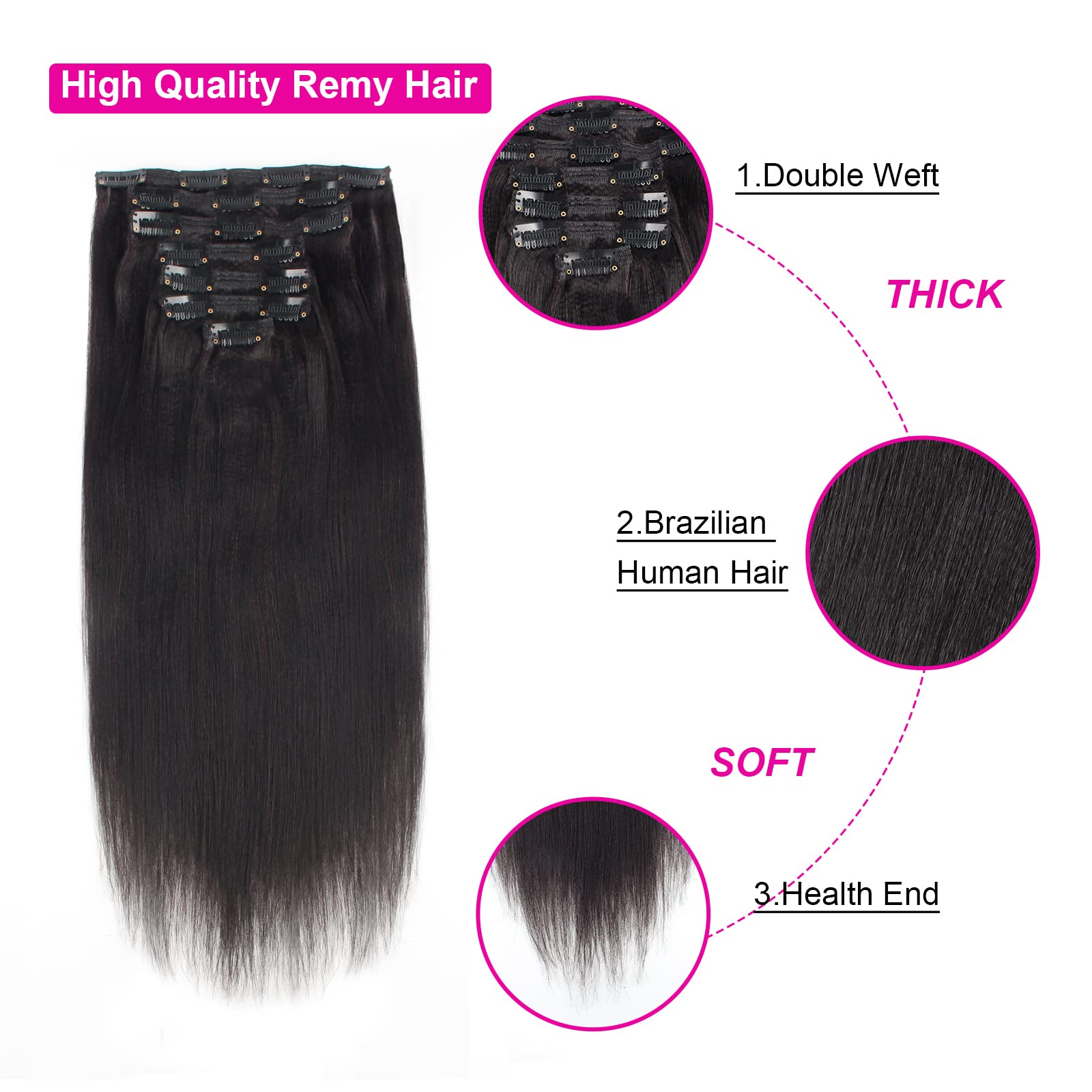 야키 스트레이트 클립 100% 인모 연장 더블 위사 스 - Seamless Clip In Hair Extensions Human Hair 리뷰 및 가격
