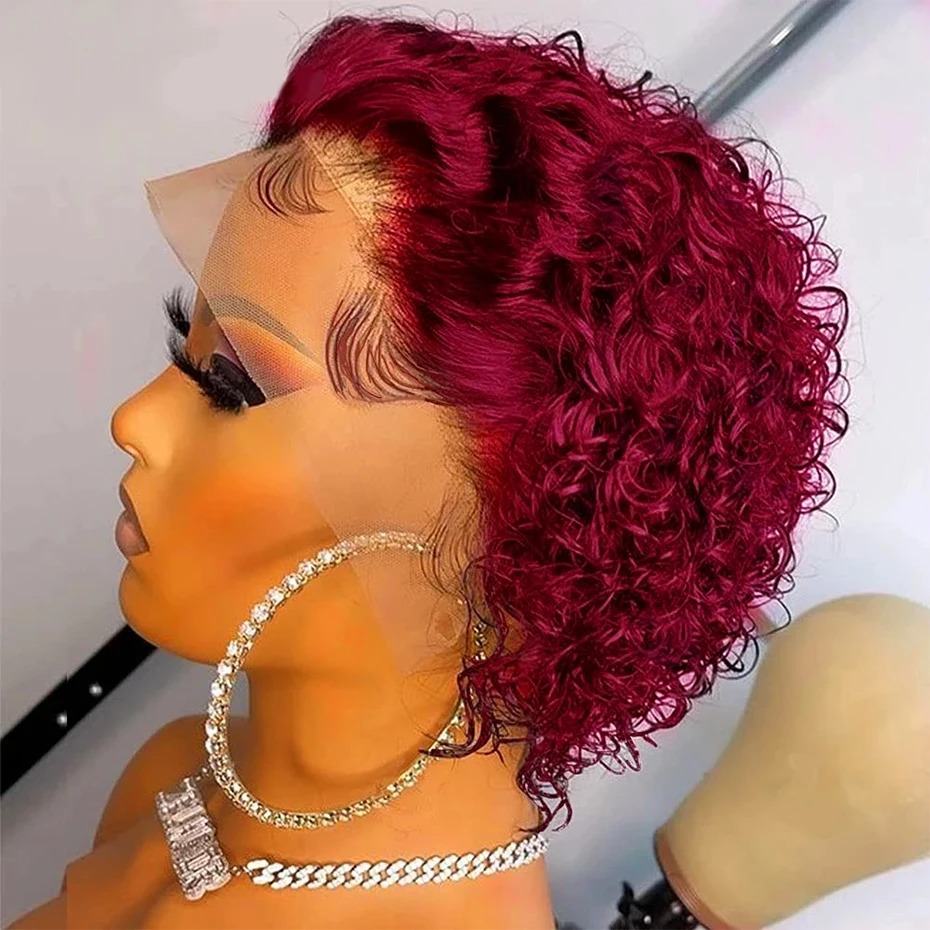 픽시컷 가발 99J 컬러 레이스 가발 스프링 컬 숏밥  - Short Pixie Cut Wig Human Hair Cheap 리뷰 및 가격