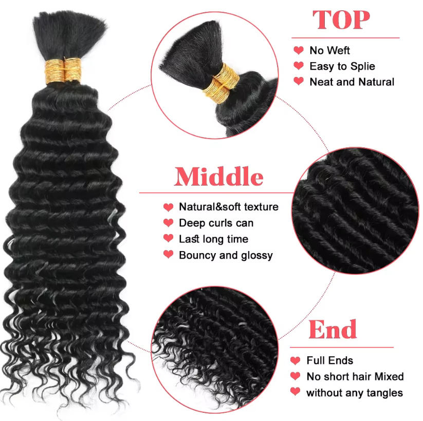 루즈 벌크 인모 딥 워터 웨이브 브레이딩 헤어 110g - Water Wave Bulk Human Hair For Braiding 리뷰 및 가격