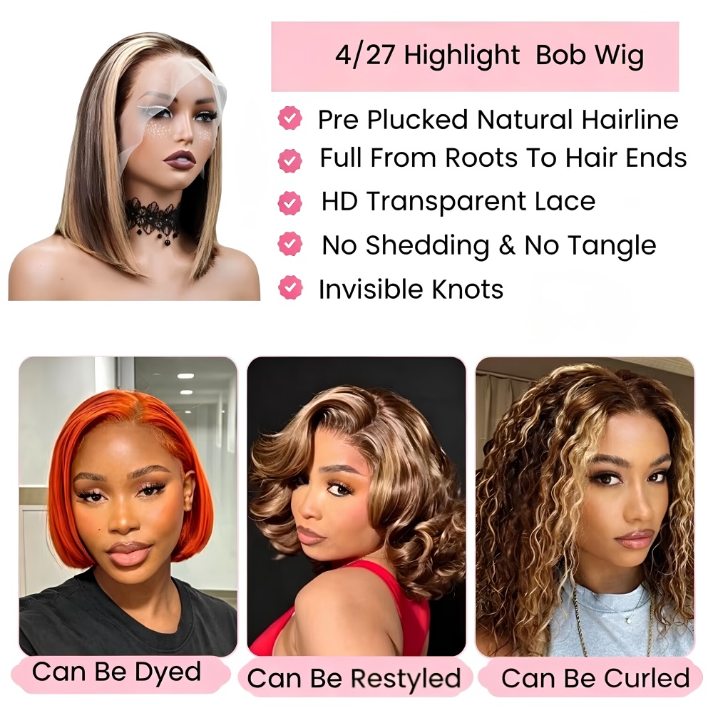 허니 블론드 밥 가발 인모 P4/27 옴브레 하이라이트 - Glueless Wear And Go Human Hair Wig 리뷰 및 가격