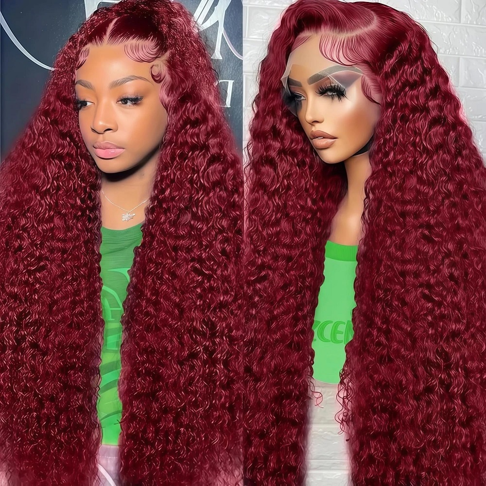 99J 버건디 컬러 딥 웨이브 200% 밀도 13x6  - Human Hair Wigs 리뷰 및 가격