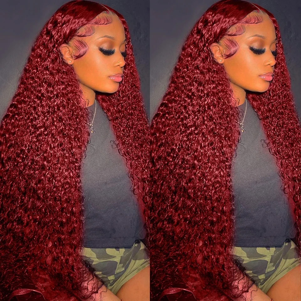 99J 버건디 컬러 딥 웨이브 200% 밀도 13x6  - Human Hair Wigs 리뷰 및 가격