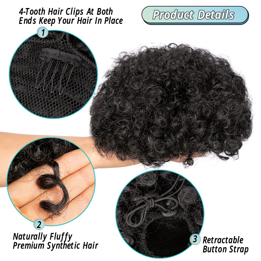 여아용 합성 아프로 퍼프 드로스트링 포니테일, 꼬부기  - Drawstring Afro Curly Puff Ponytail 리뷰 및 가격