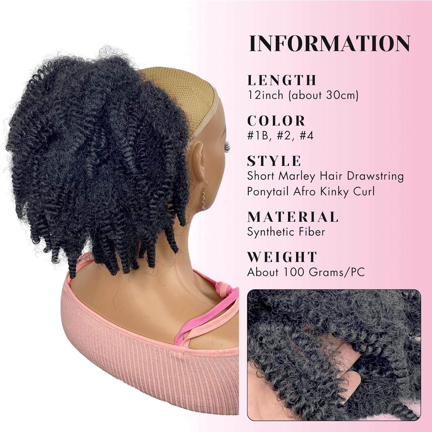 12인치 숏 말리 헤어 드로스트링 포니테일 브라운 블랙 - Drawstring Afro Curly Puff Ponytail 리뷰 및 가격