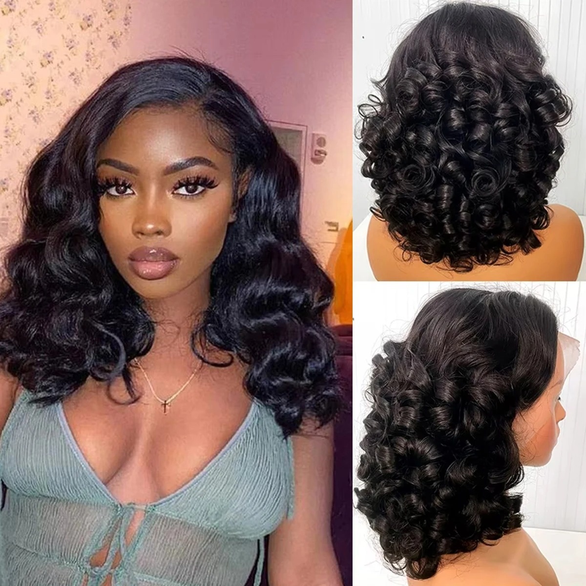 블랙 가발 숏밥 바디 웨이브 레이스 프론트 가발 글루리 - Pre Parted 13X4 Lace Front Bob Wig 리뷰 및 가격