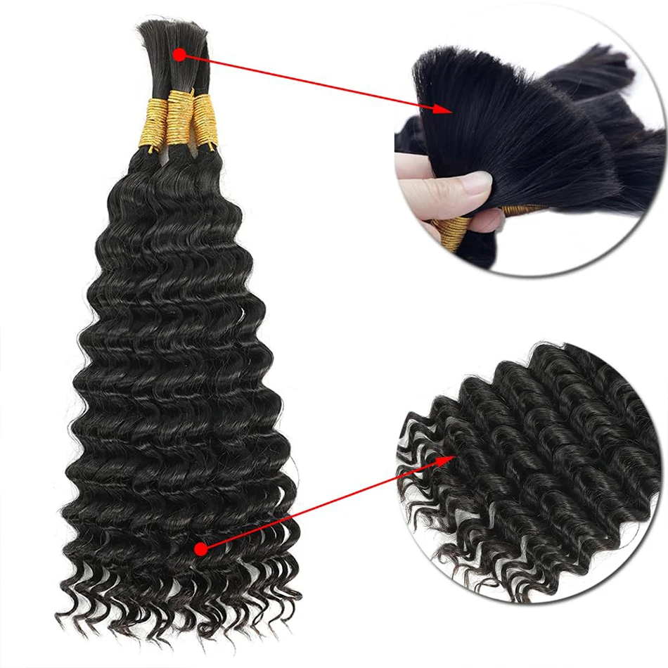 딥 워터 웨이브 노 웨프트 버진 벌크 인모, 브레이딩용 - Water Wave Bulk Human Hair For Braiding 리뷰 및 가격