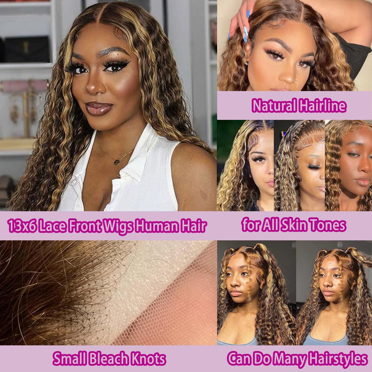 36인치 딥 웨이브 P4/27 하이라이트 옴브레 13x - Lace Front Wigs 리뷰 및 가격