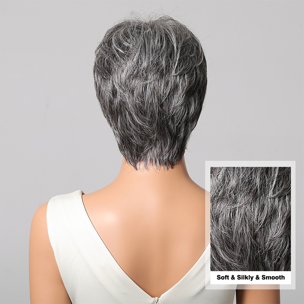 짧은 픽시 컷 그레이 인간의 머리 가발 8 인치 계층화 - Short Pixie Cut Wig Human Hair Cheap 리뷰 및 가격