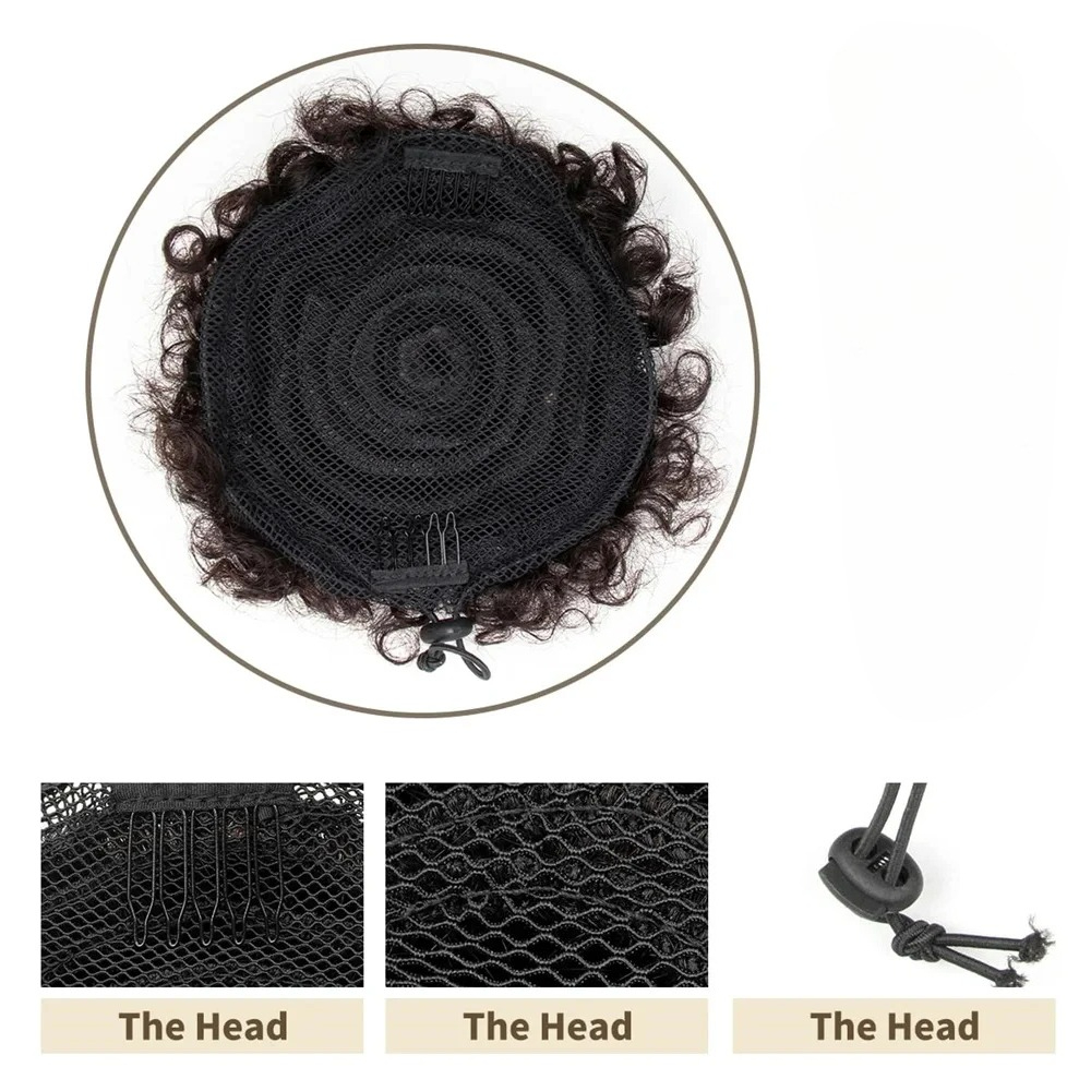 1개/팩 어린이 헤어 퍼프 천연 블랙 인모 아프로 퍼프 - Drawstring Afro Curly Puff Ponytail 리뷰 및 가격