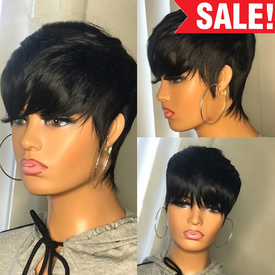 짧은 인모 가발 픽시컷 스트레이트 브라질리언 가발 흑인 - Short Pixie Cut Wig Human Hair Cheap 리뷰 및 가격