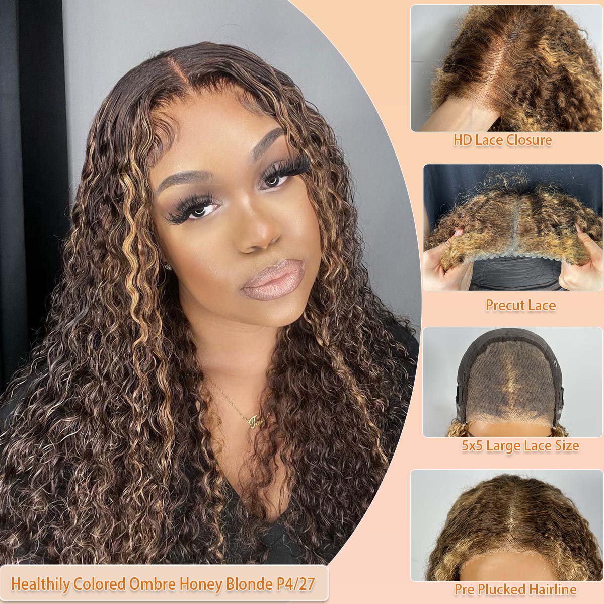 웨어앤고 가발 P427 허니 블론드 곱슬머리 인모 가발 - Glueless Wear And Go Human Hair Wig 리뷰 및 가격