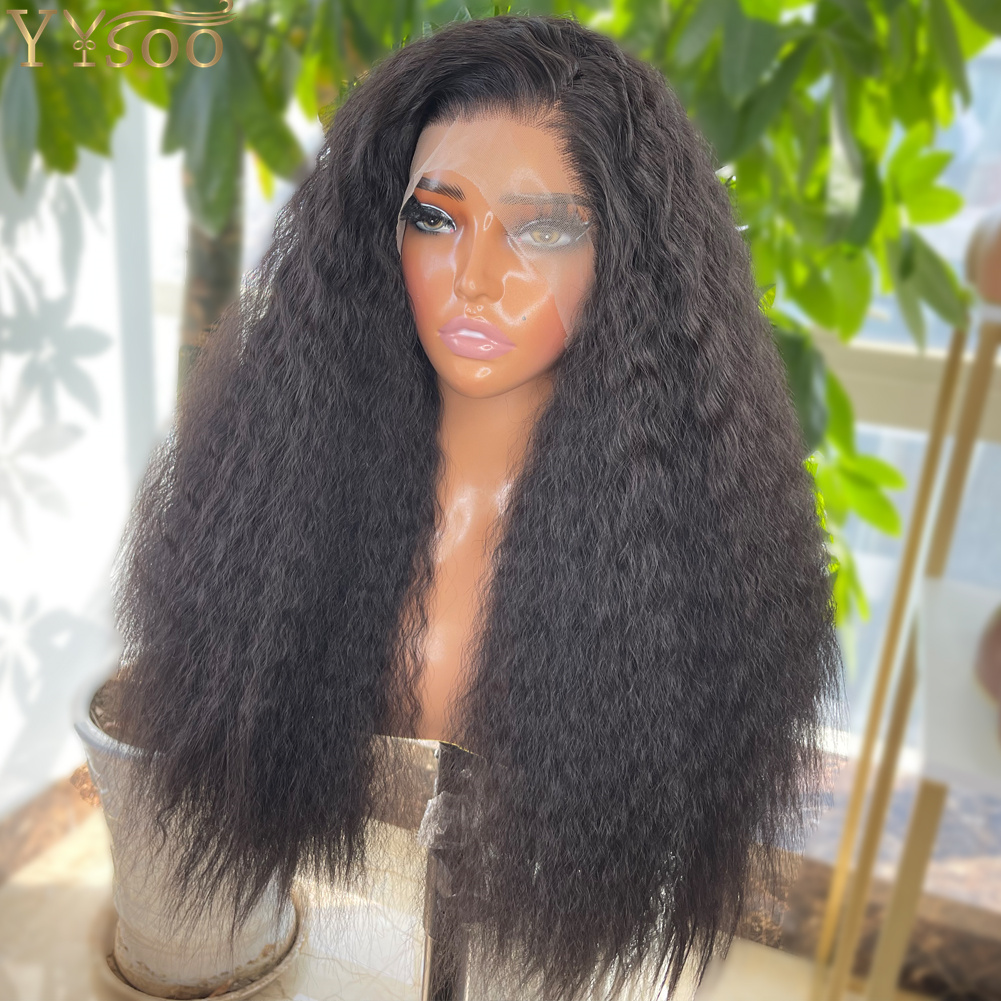 긴 2 #   내추럴 블랙 킹키 스트레이트 13x4 퓨 - Synthetic Braided Wigs For Black Women 리뷰 및 가격