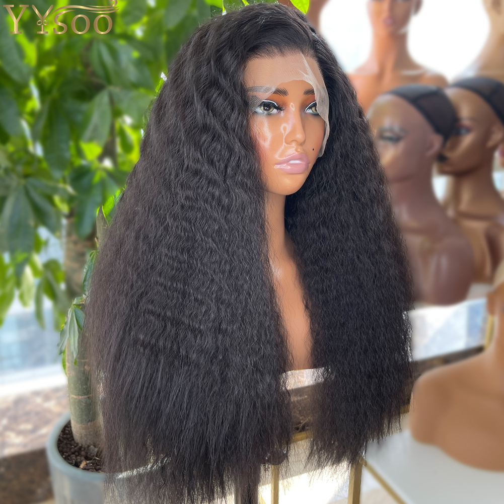 긴 2 #   내추럴 블랙 킹키 스트레이트 13x4 퓨 - Synthetic Braided Wigs For Black Women 리뷰 및 가격