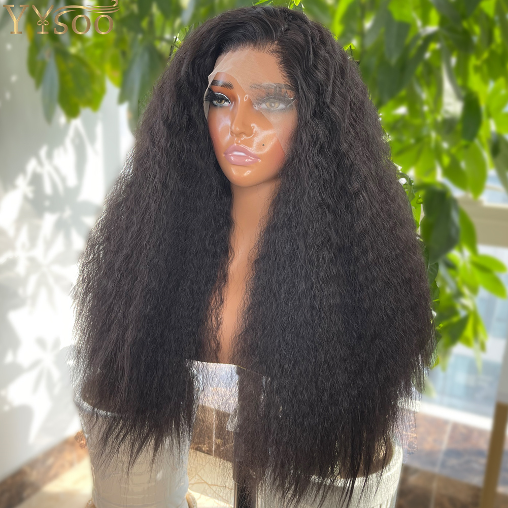 긴 2 #   내추럴 블랙 킹키 스트레이트 13x4 퓨 - Synthetic Braided Wigs For Black Women 리뷰 및 가격