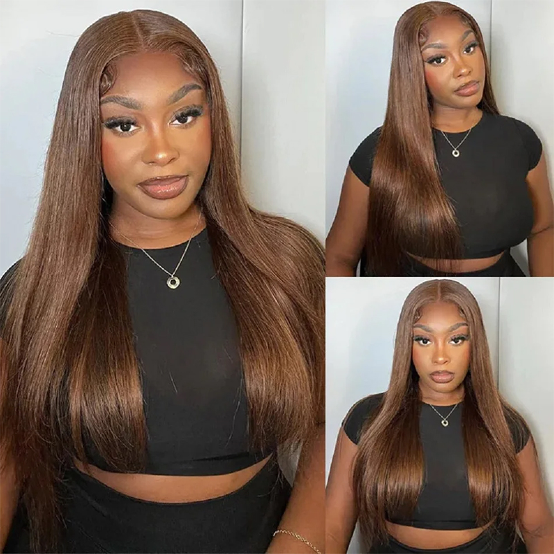 220% 밀도 34인치 초콜릿 브라운 본 스트레이트 레 - Lace Front Wigs 리뷰 및 가격