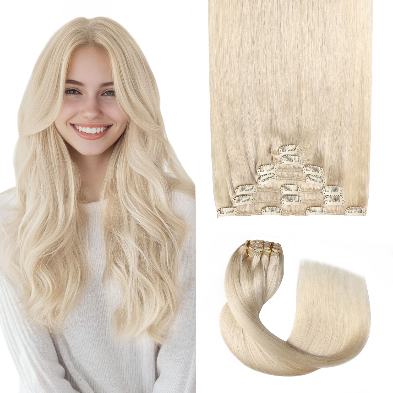 클립형 붙임머리 진짜 인모 # 60 플래티넘 블론드 레 - Seamless Clip In Hair Extensions Human Hair 리뷰 및 가격
