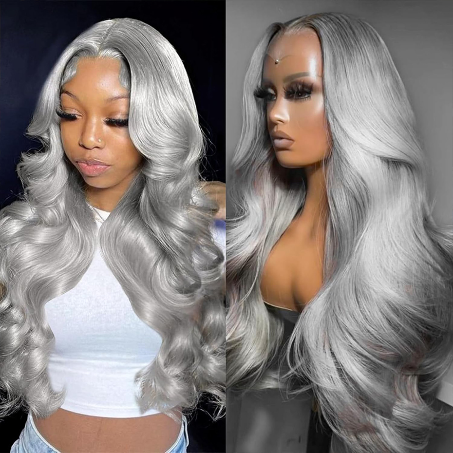 40인치 실버 그레이 컬러 바디 웨이브 레이스 프론트  - Hd Lace Frontal Wig Human Hair Pre Plucked 리뷰 및 가격